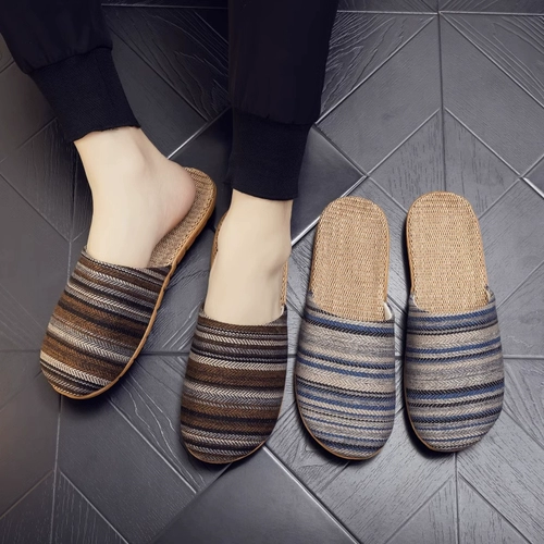 Японские высокие высококачественные тапочки, беззвучная ткань, слайдеры подходит для мужчин и женщин для беременных для домашнего использования, из хлопка и льна