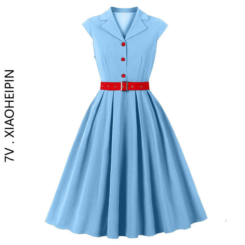 Hong Kong Style Retro Literary Era-Inspired Sleeveless Lapel Waist-Cinching Flared Dress, Elegant and Graceful Ladylike Long Dress