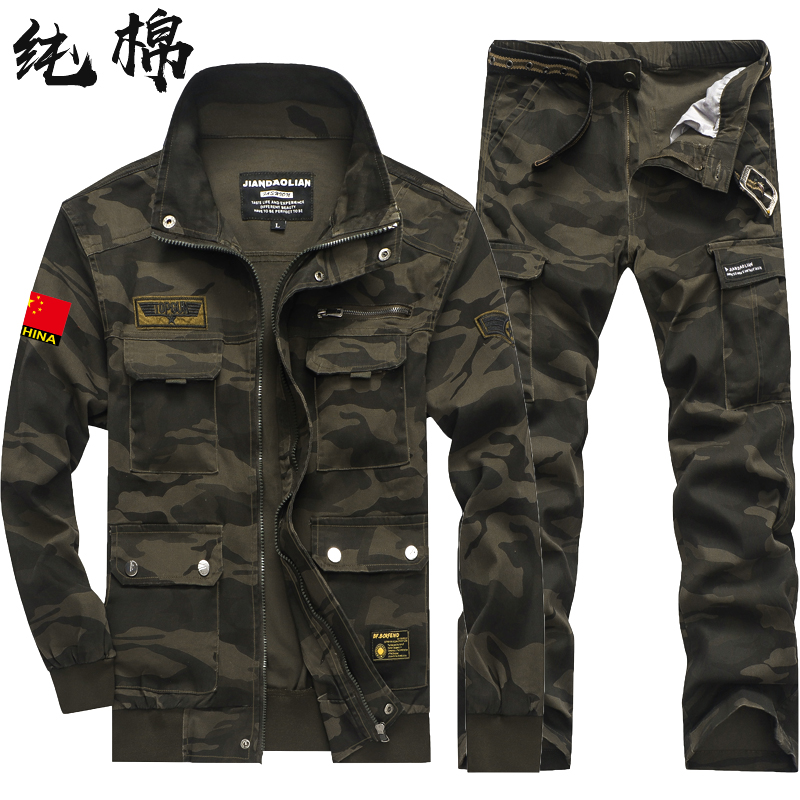 China stretch camouflage suit male thick field military fans pure cotton spring and autumn black eagle labor protection work clothes wear-resistant