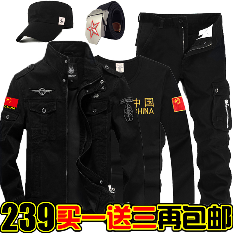 Black military fan clothing military clothes for training uniforms military uniforms autumn and winter work clothes special forces suit men's set