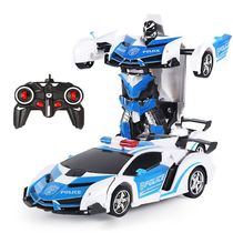 Childrens deformation remote control electric toy car wireless charging car police car Transformers robot boy gift