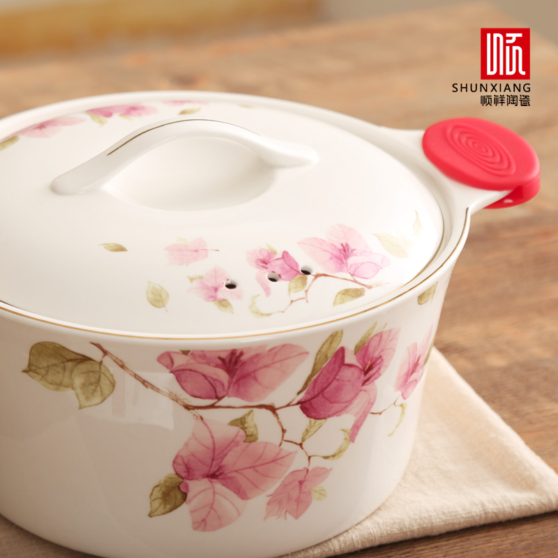 Shun auspicious ceramic ear soup bowl high - temperature flame contracted soup pot soup pot of household microwave large pull rainbow such use