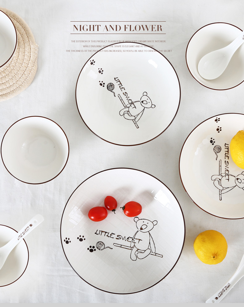 Shun auspicious ceramics miro bear European - style home four combination dishes suit creative eat bowl plate with a spoon