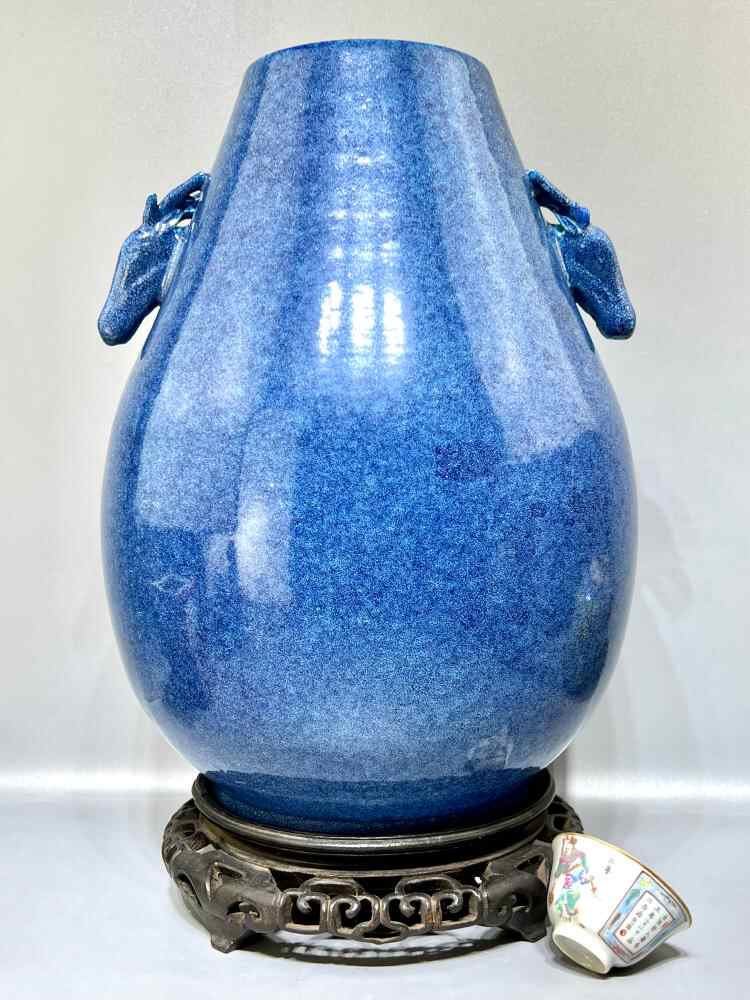 長】中国美術爐鈞釉刻花紋菱口盤乾隆款53㎝旧家