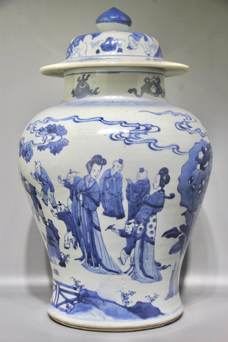 清康熙精品青花四妃十六子纹将军罐古董古玩收藏包老保真清三代