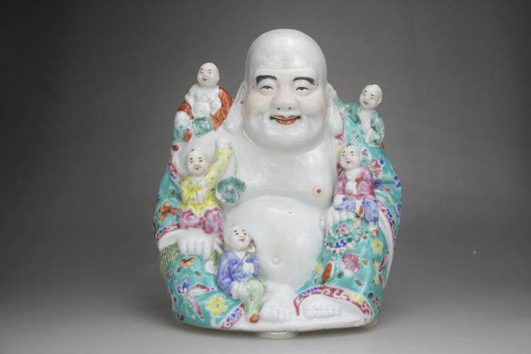 民国万同顺造精品粉彩五子弥勒佛古董古玩古瓷收藏包老保真民国