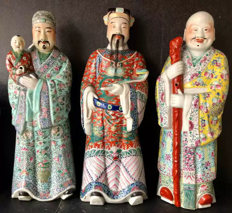 民国精品粉彩瓷塑特大福禄寿三星摆件古董古玩古瓷器收藏品包老-淘宝
