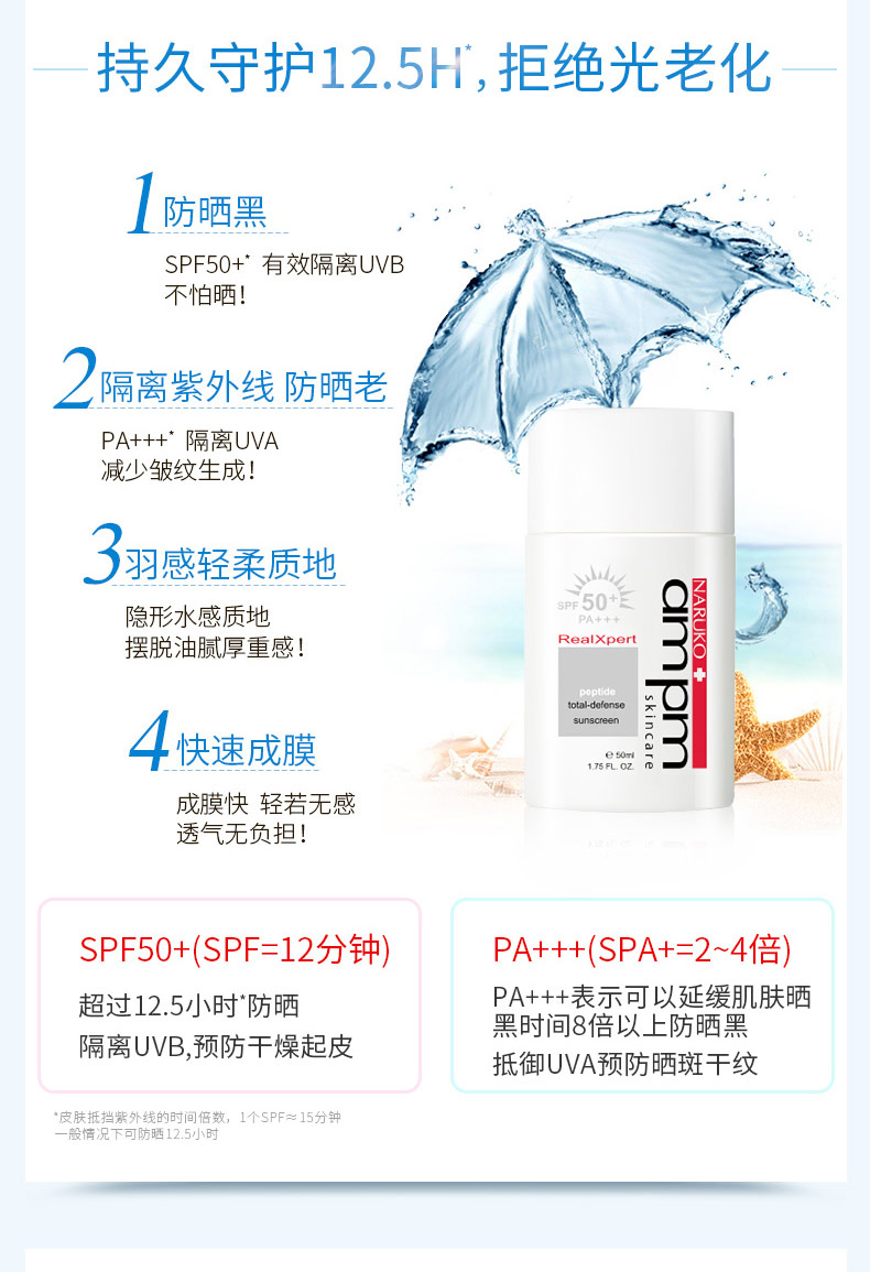 NIU Yerse Peptide Essence Kem chống nắng Kem chống nắng Đàn ông và Phụ nữ Giữ ẩm Facial Hydrating SPF50 + Kem ngoài trời Sinh viên kem chống nắng cho da khô nhạy cảm