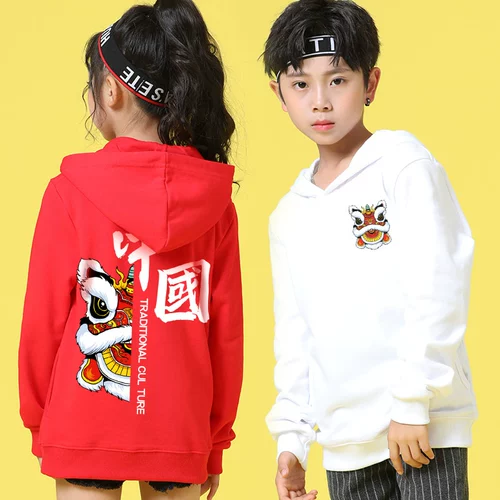 Демисезонная красная цветная детская флисовая толстовка для мальчиков, китайский стиль, подходит для подростков