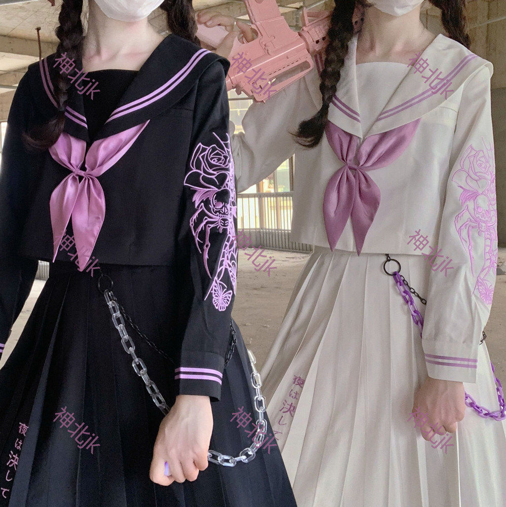 (Shenbei JK) original ghost rose butterfly JK uniform long skirt embroidery Kansai lapel middle uniform