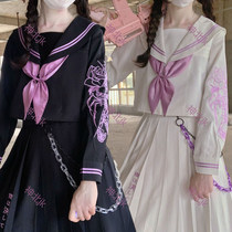 (Kamikita JK)Original ghost rose butterfly JK uniform long dress embroidered Kansai lapel middle suit bad sailor suit