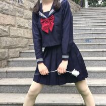 (Shinbei JK)Orthodox JK uniform skirt genuine basic model thick blue three Kansai lapel middle dress bad long dress