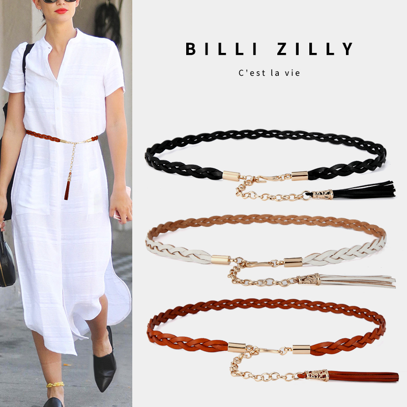 Cow Leather Weave Lady Fine Belt Trim Summer Fashion 100 Hitch Wind Belt Genuine Leather Accessories Waist Chain