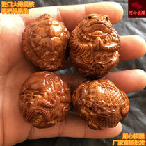 Wenwan old material imported from Indonesia large olive stone carved tortoise shell fox golden toad fairy Pixiu single seed pendant handle piece
