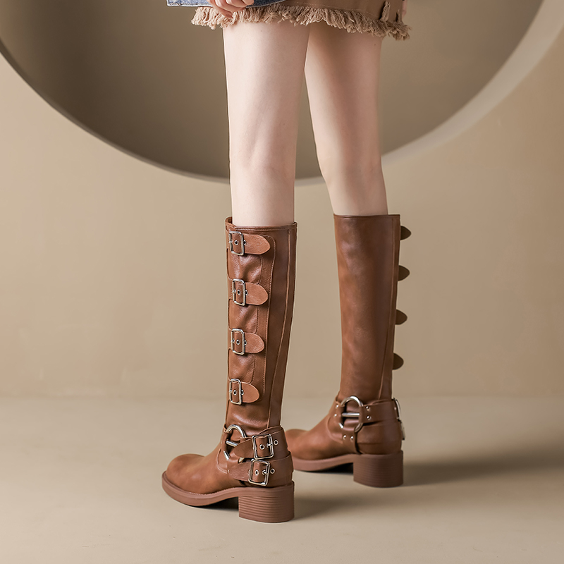 Genuine Leather Inner Height-Increasing Brown Boots for Women 2026 Super Popular Retro Western Cowboy Boots Knight Boots High-Heeled Long Boots Genuine Leather Inner Height-Increasing Brown Boots for Women 2026 Super Popular Retro Western Cowboy Boots Knight Boots High-Heeled Long Boots