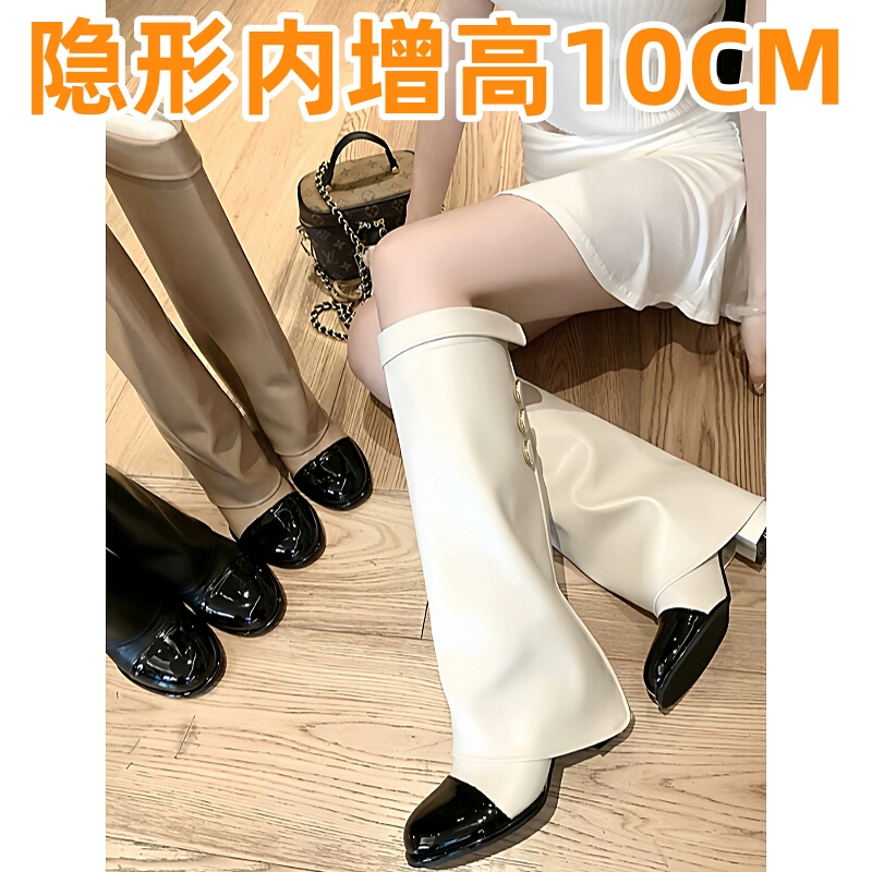 Chanel-Style White Boots for Women, Mid-Calf Boots, New Autumn and Winter Model, 10cm Hidden Heel, Wide-Leg Trouser Boots, High-Heeled Riding Boots Chanel-Style White Boots for Women, Mid-Calf Boots, New Autumn and Winter Model, 10cm Hidden Heel, Wide-Leg Trouser Boots, High-Heeled Riding Boots