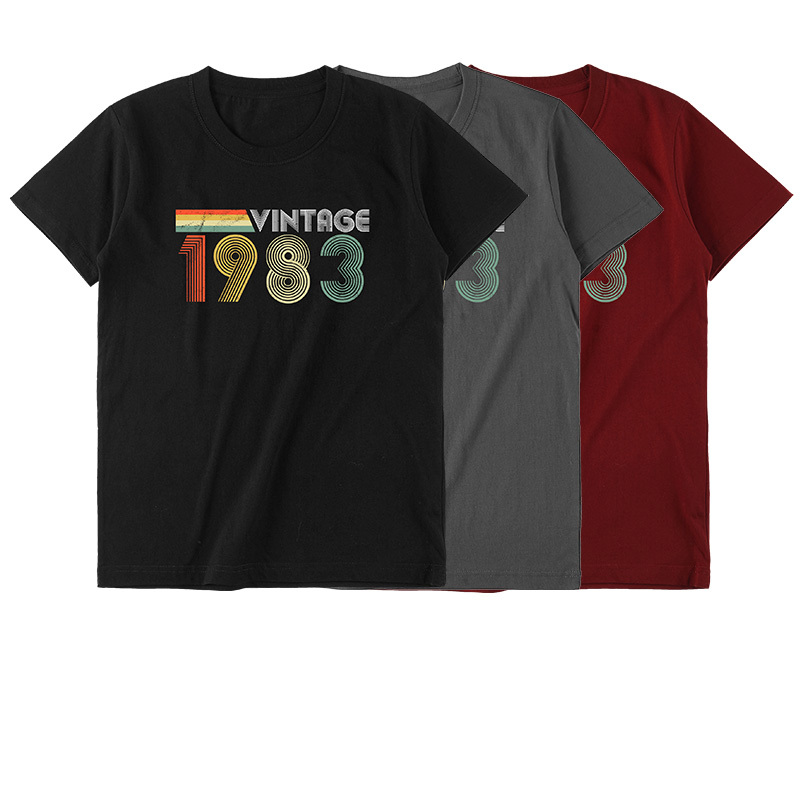 1983 Short-Sleeved T-Shirt American Retro Broken Letter and Number Print Unisex Casual Eighties Vintage 1983 Short-Sleeved T-Shirt American Retro Broken Letter and Number Print Unisex Casual Eighties Vintage