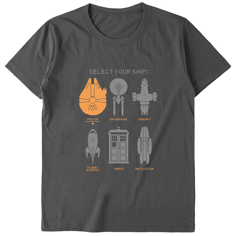 Short-Sleeve T-Shirt, Choose Your Ship, English Letters, American Tv Series and Movie Print, Pure Cotton, Summer Short-Sleeve T-Shirt, Choose Your Ship, English Letters, American Tv Series and Movie Print, Pure Cotton, Summer