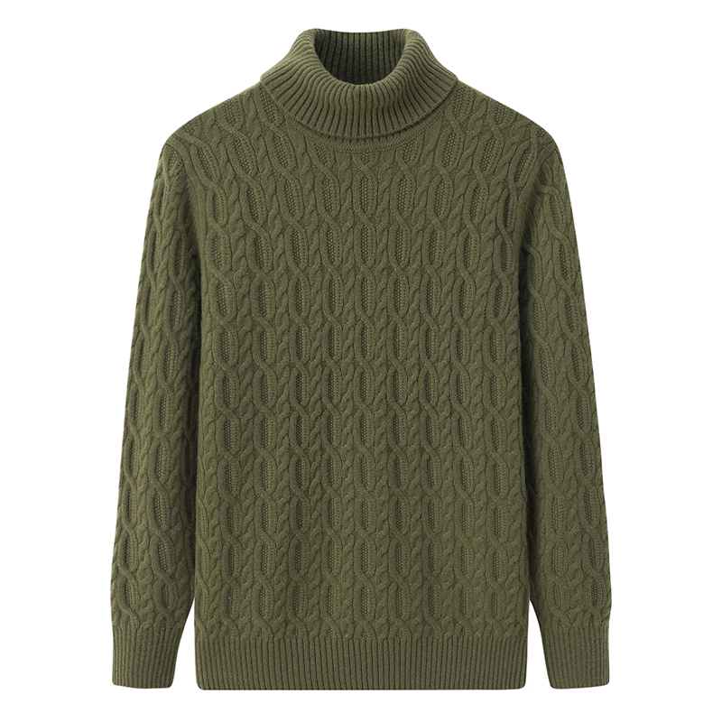 Official Flagship Store High-End 100% Pure Cashmere Sweater for Men, Thickened High-Neck Green Basic Knit Sweater E3397