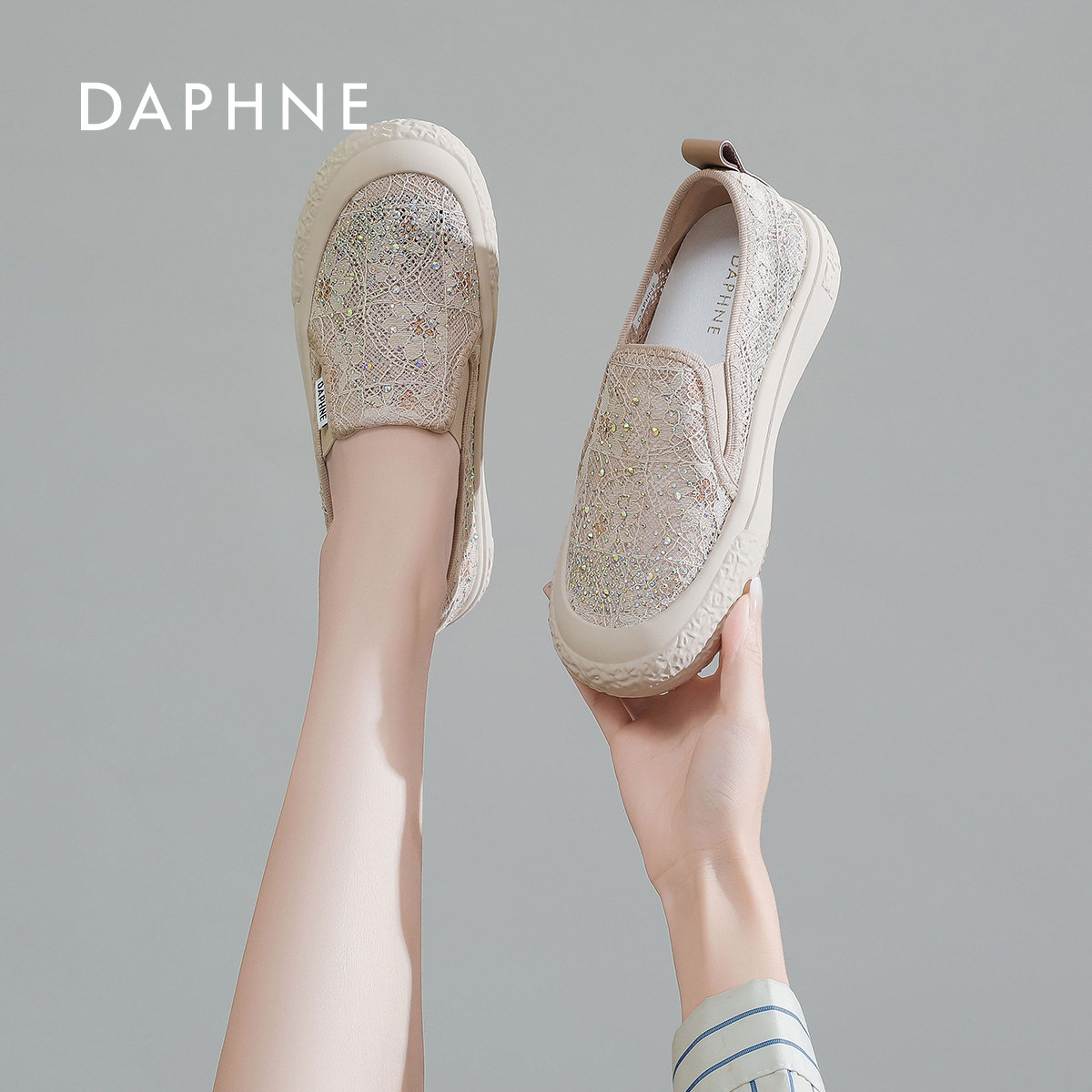 ダフネ プラットフォーム エスパドリーユ レディース、2026年新作サマースタイル、多用途で人気、メッシュ素材の通気性キャンバスシューズ、シャネル風デザイン。