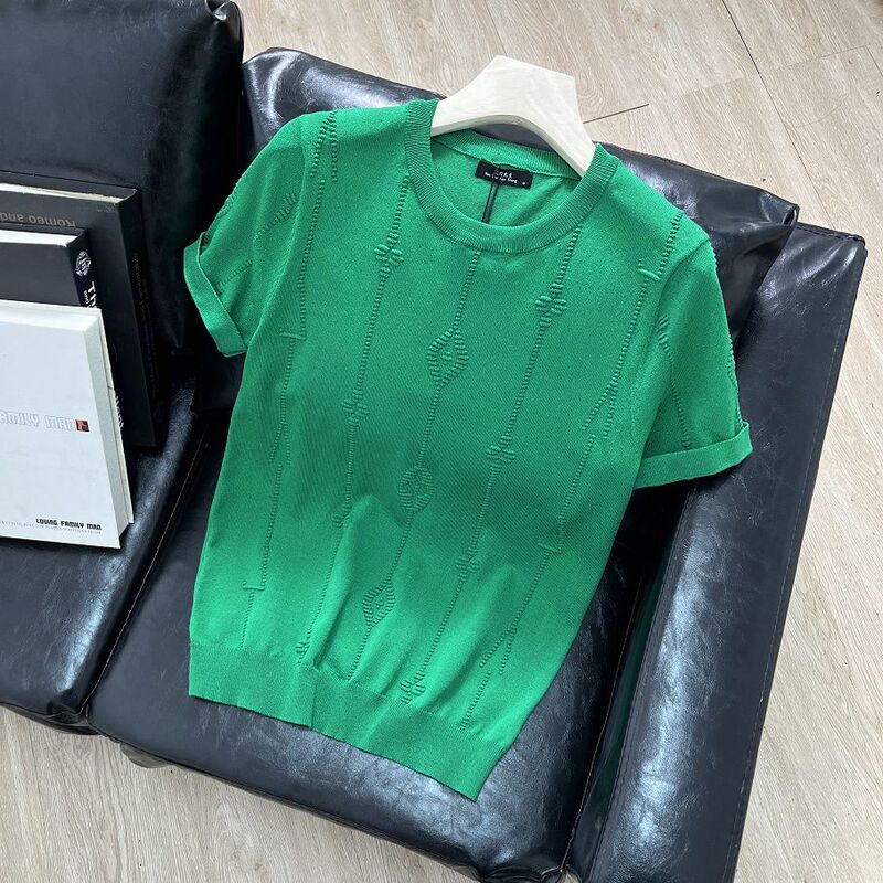 Short-Sleeved Knitwear Men's Summer New Fashion Versatile Trendyy Personalized Jacquard Youth Elegant Thin Knitwear T-Shirt