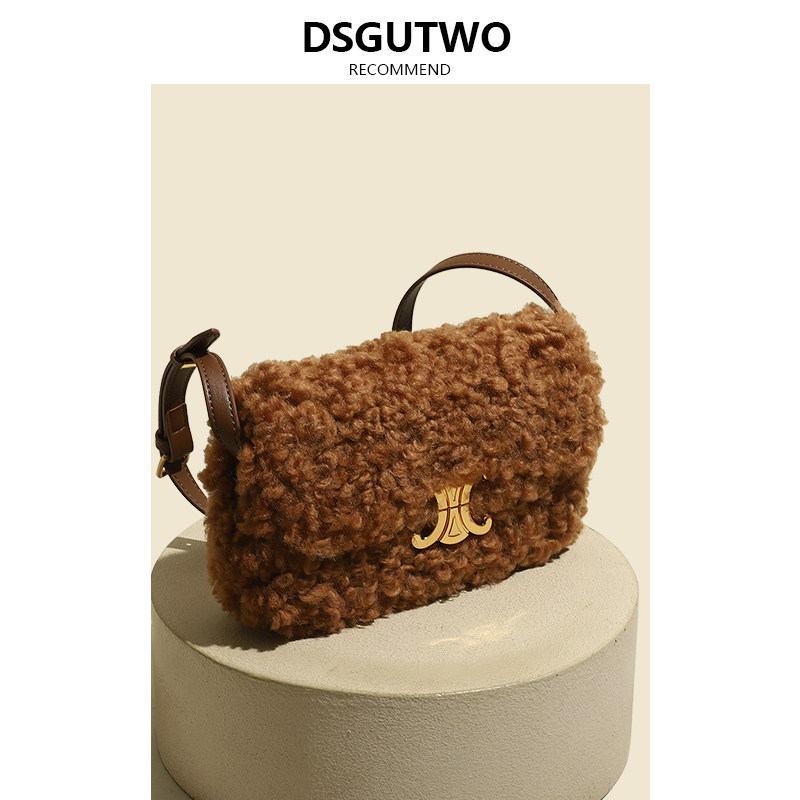AJ MECICA Screwed Door Lamb Wool Clouds stuffed plush bag 2023 new single shoulder inclined satchel backpack-Taobao