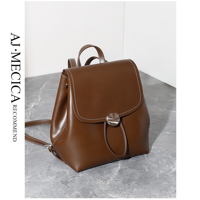 AJ MECICA genuine leather double shoulder bag female pet backpack backpack softcow leather large capacity Korean version 100 Ride Fashion Tide-Taobao