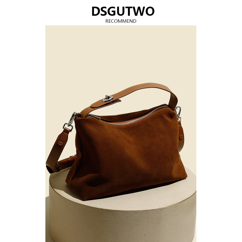 AJ MECICA Pillow Bag Package Advanced Texture Cow Leather Suede Splicing Large Capacity Single Shoulder Inclined Pet Backpack-Taobao