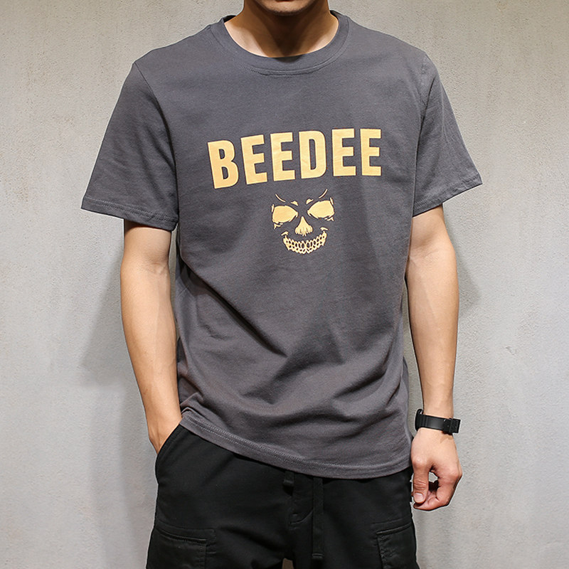 马切达夏季男士T恤日系复古休闲圆领打底衫韩版修身短袖体恤潮男