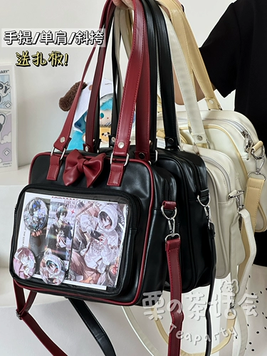 Японская милая студенческая юбка в складку с бантиком, полиуретановая сумка на одно плечо для школьников, сумка через плечо