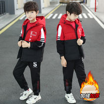 Childrens clothes boy autumn winter suit 2022 new big child foreign air sweatshirt Three sets of boys winter thickened clothes