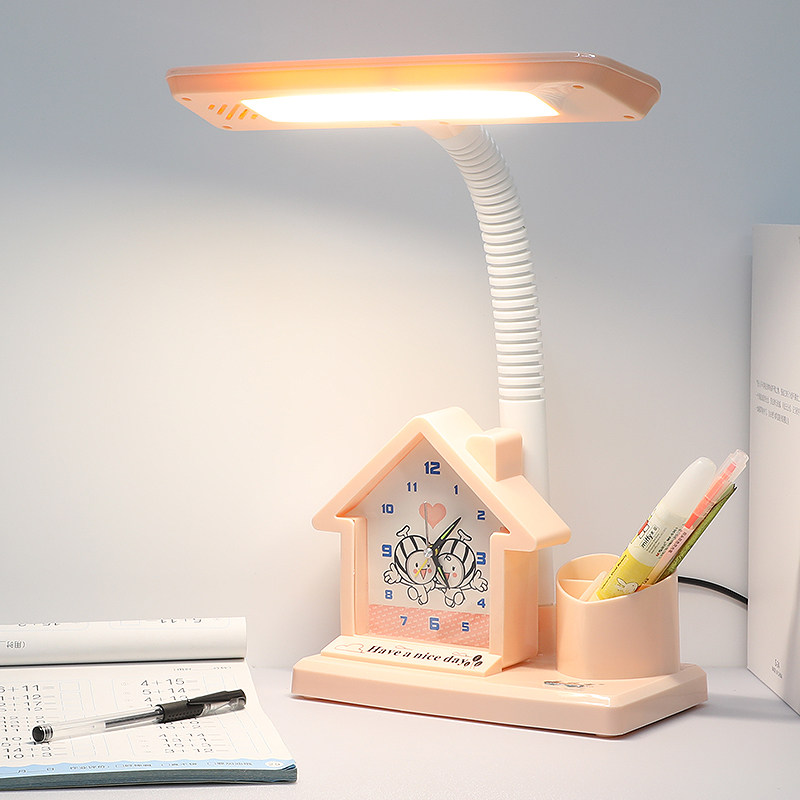 Children's table lamp Eye-protection desk Primary school Pupils plug-in Cartoon Alarm Clock Learning Special payed Vision Bed headlights
