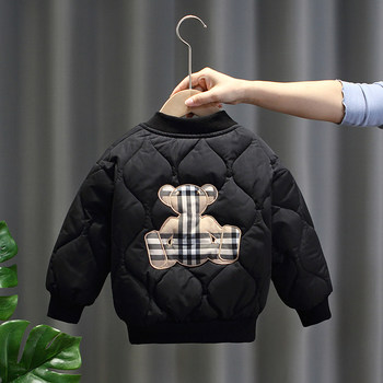 Boys winter baseball jacket 2022 new baby children plus velvet warm cotton clothes baby quilted thick cotton coat
