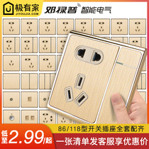 Dunlop wall switch socket panel Champagne gold brushed 86 type open five-hole USB air conditioning concealed household