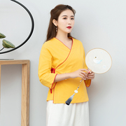 Mùa xuân và mùa thu mới retro gió của Trung Quốc được cải thiện Han dòng quần áo với cardigan nữ Thiền trà quần áo bông áo khoác kimono văn học