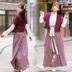 Mùa xuân và mùa thu Han cải tiến nguyên tố Hanfu Crossing thêu hoa Half Arm Top Một mảnh Váy thời trang Bộ ba mảnh đồ ngủ đẹp Bộ đồ