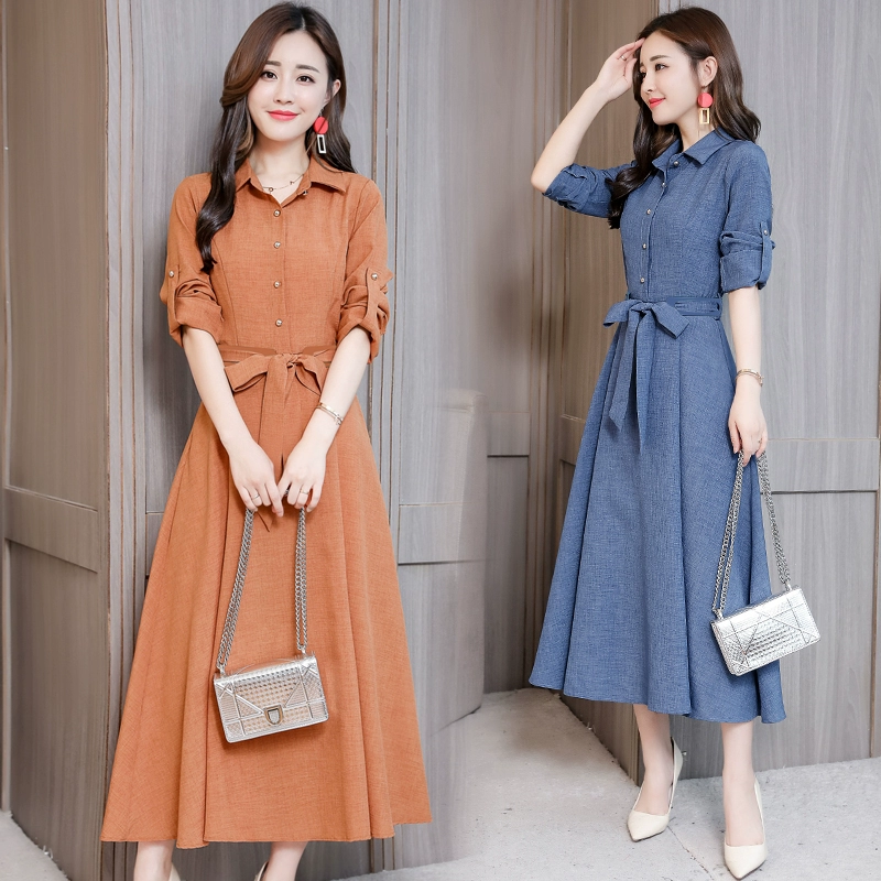 Mùa xuân phiên bản Hàn Quốc mới của quần lọt khe eo cao vừa vặn và dài tay của phụ nữ - Váy eo cao