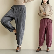 Phong cách quốc gia mới cotton và lanh lỏng quilted quần độn harem quần treo quần quần phụ nữ mùa thu và mùa đông nở