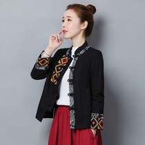 2021 spring and autumn and winter national style womens cotton and hemp embroidery handmade plate buckle Western style fashionable ancient style characteristic short jacket