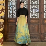 Летняя тонкая юбка, ханьфу, рубашка, высокий воротник, короткий рукав, китайский стиль