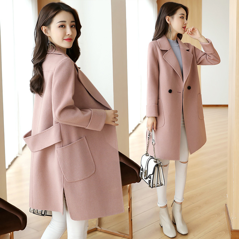 Anti-seasonal clearance temperament elegant double-sided cashmere coat women's Korean version slim mid-size small wool coat woman