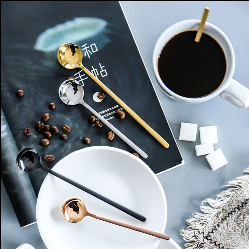 304 stainless steel electroplating mirror dessert spoon coffee mixing spoon fruit yogurt soup spoon western food round head baby spoon