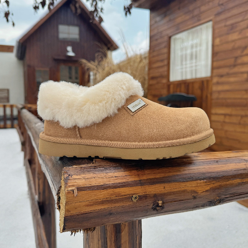Australian Everau Winter Cheese Chestnut Ankle Boots with Wool Lining, Integrated Fur, Fashionable Home Snow Boots
