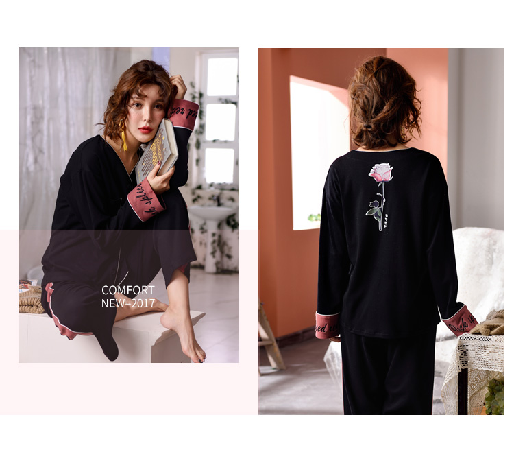 Bà Sili mùa xuân mới nữ đồ ngủ cotton dài tay thời trang V-Cổ có thể mặc bên ngoài nhà lười dịch vụ phù hợp với thời trang mặc nhà