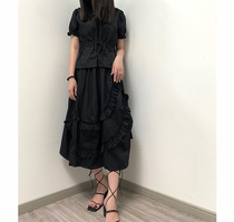 SAKUYA dark Black Wind Small crowdsourced design Lake Side Irregular layers Feelings Fold half body skirt Skirt Skirt