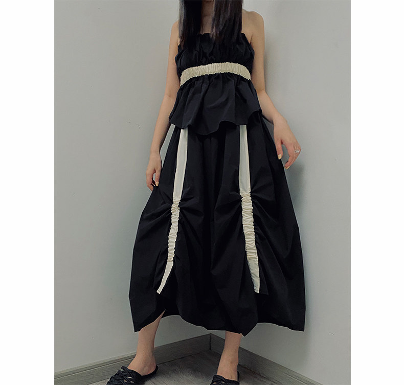 SAKUYA dark Mountain Benwind yohji Little crowddesigned homemade multi-wearing micro-bubble sleeves to collect waist display slim bump color dress