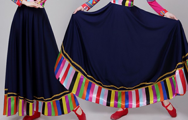 2020 bộ mới của đu theo phong cách dân tộc Tây Tạng váy khiêu vũ trang phục biểu diễn của người lớn phụ nữ Tây Tạng quần áo khiêu vũ vuông