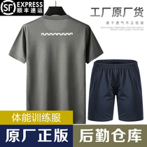 New 3543 fitness clothing short-sleeved suit mens summer quick-drying breathable T-shirt with reflective strips top fitness shorts