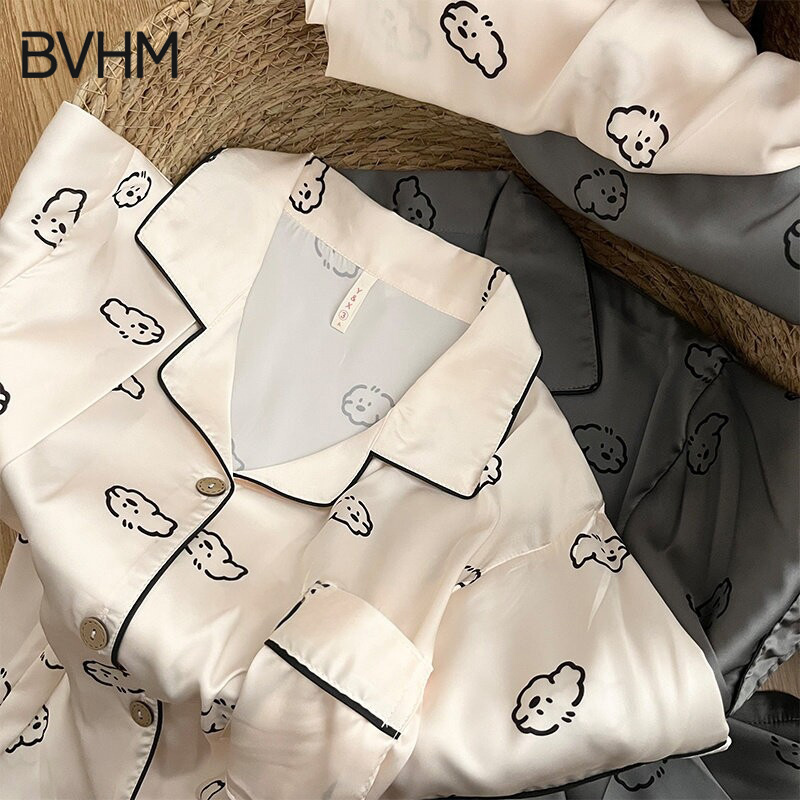 Victoria Couple Pajamas for Men and Women, Summer 2026 New Style, Japanese-Style Striped Puppy Silk Loungewear Set Victoria Couple Pajamas for Men and Women, Summer 2026 New Style, Japanese-Style Striped Puppy Silk Loungewear Set