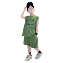 Trendy and cool boys sports vest suit 2024 new childrens clothes handsome and fashionable two-piece set for big boys